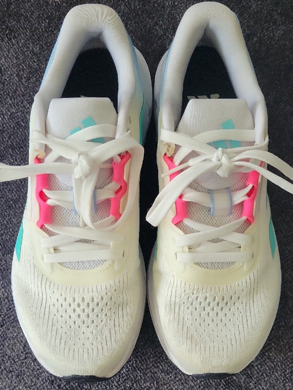 adidas Women's White Running Shoes with Teal Stripes and Pink Accents - Picture 5 of 7